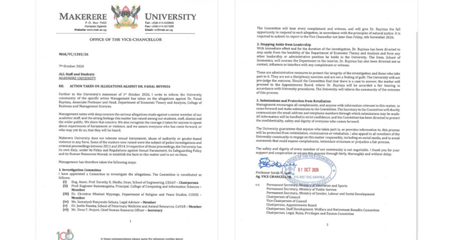 Action by Makerere University in response to allegations against Dr. Buyinza Faizal